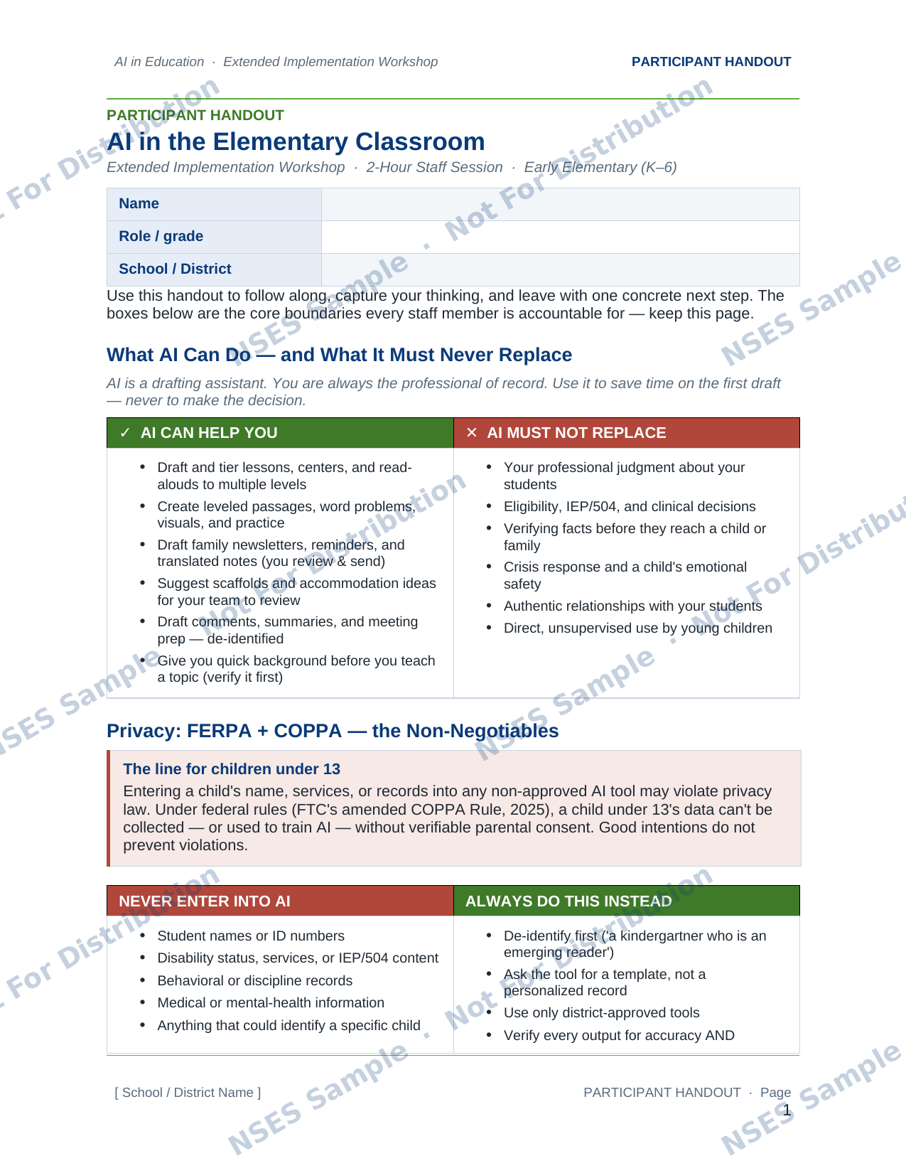 Participant handout preview