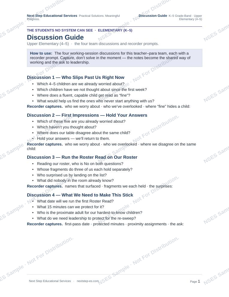 Discussion guide — prompts for each part.