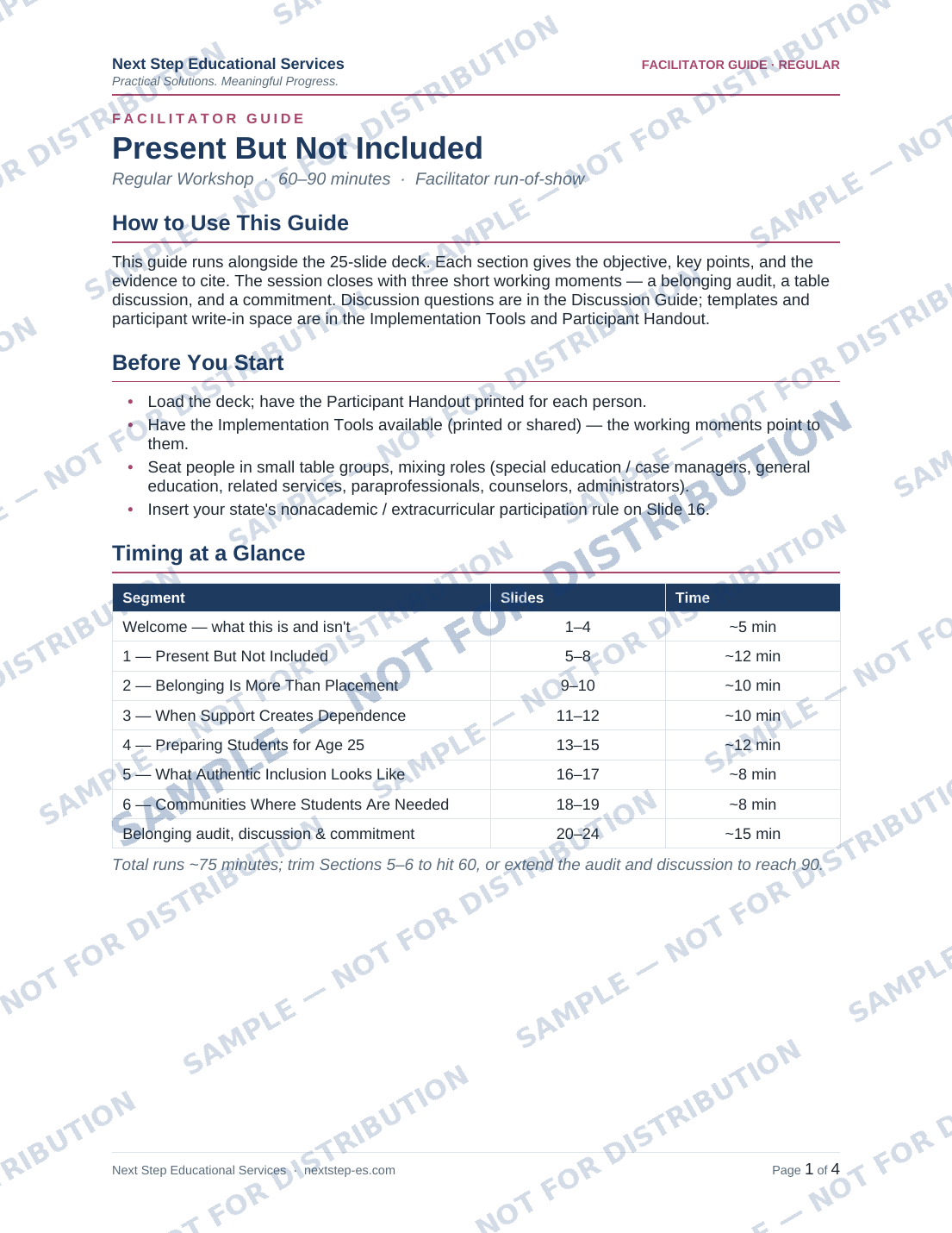 Present But Not Included — Facilitator Guide page