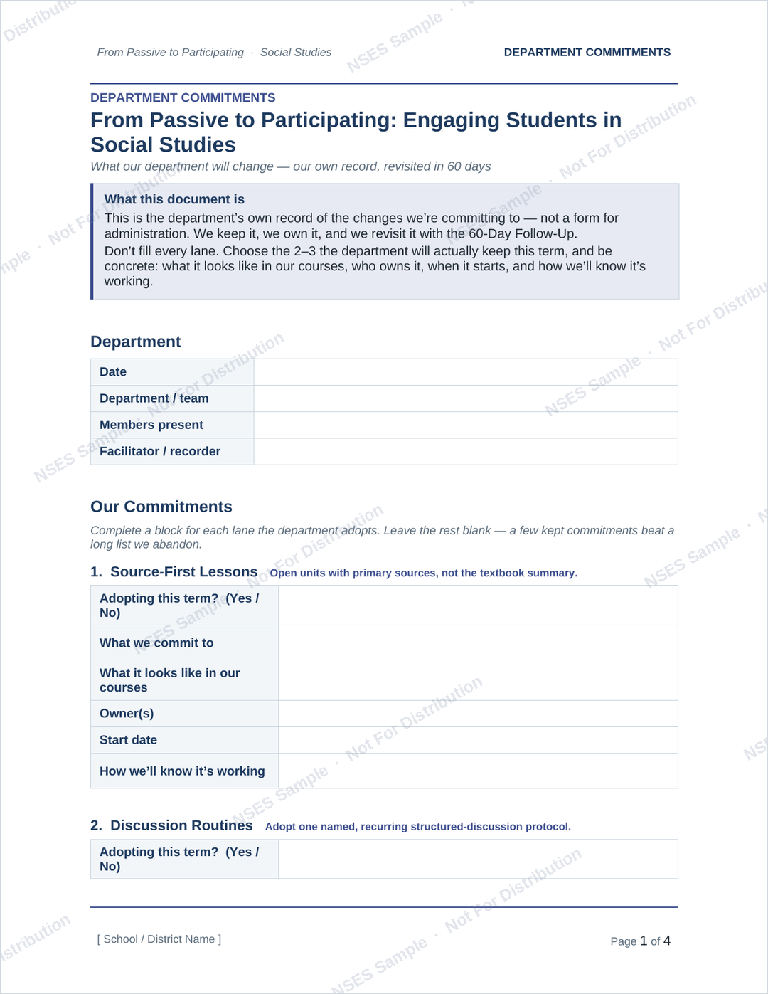 Department Commitments (Social Studies)