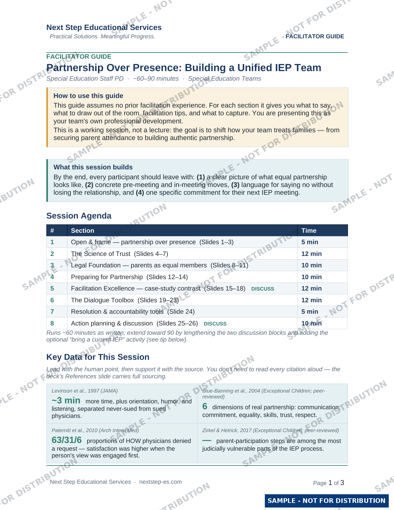 Partnership Over Presence — facilitator guide page preview