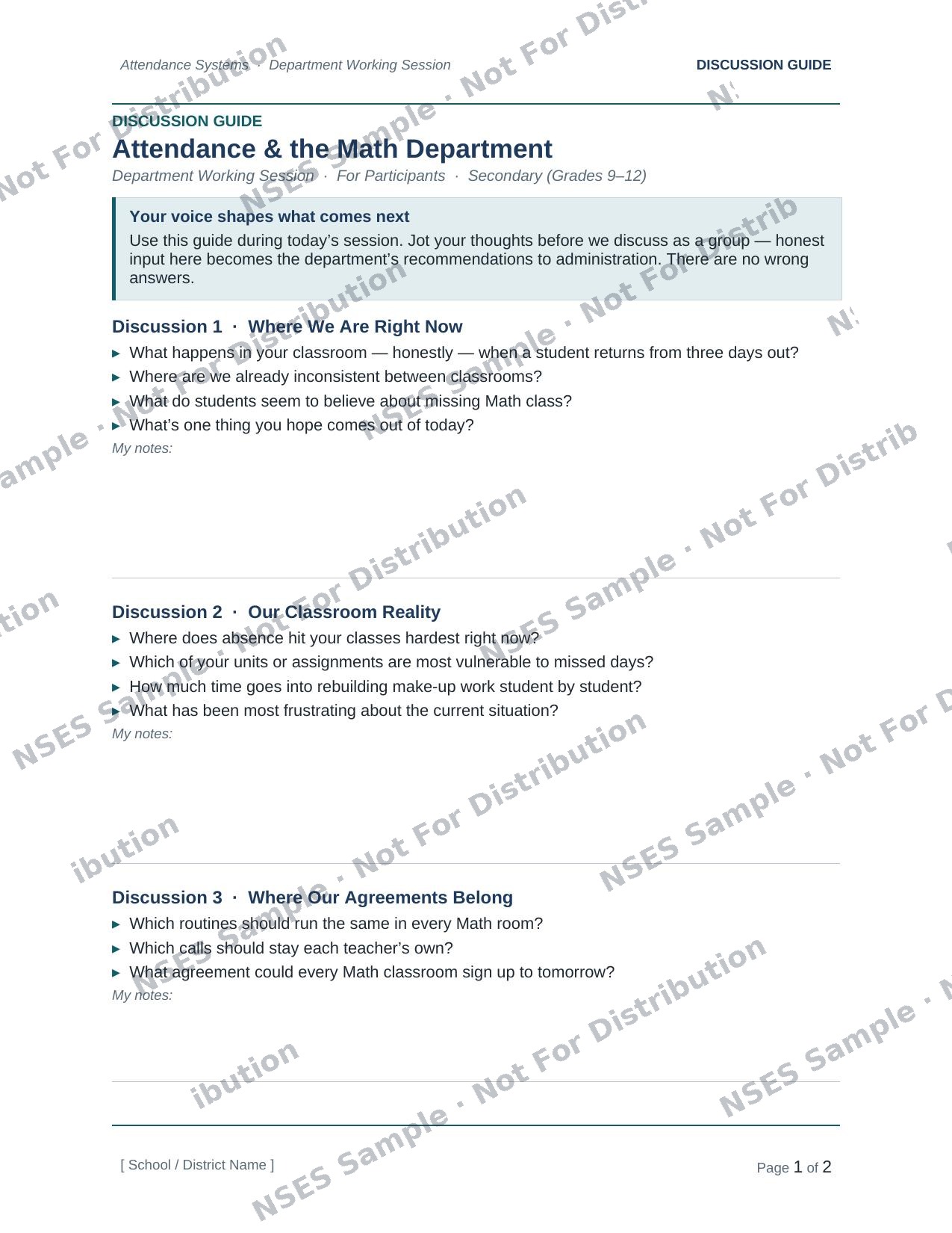 Math Department Discussion Guide preview
