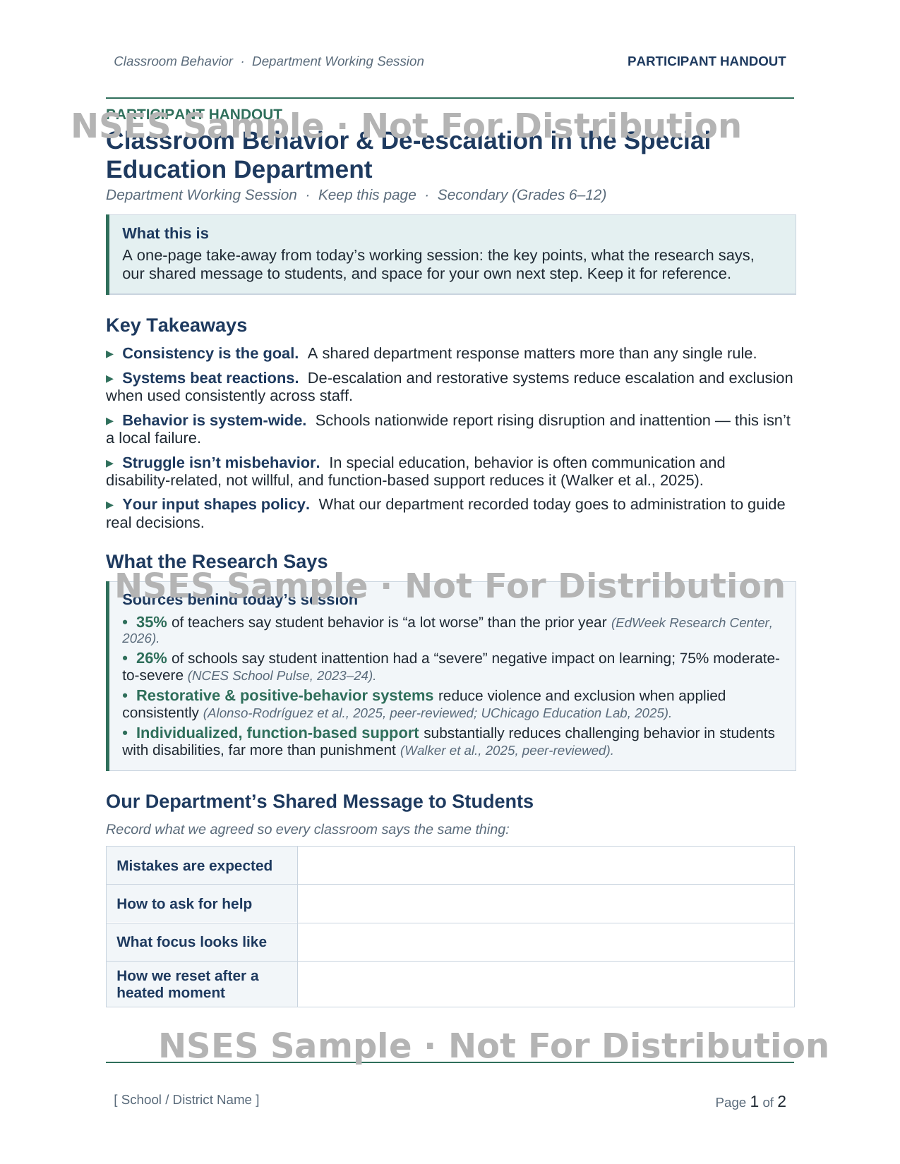 Special education participant handout preview