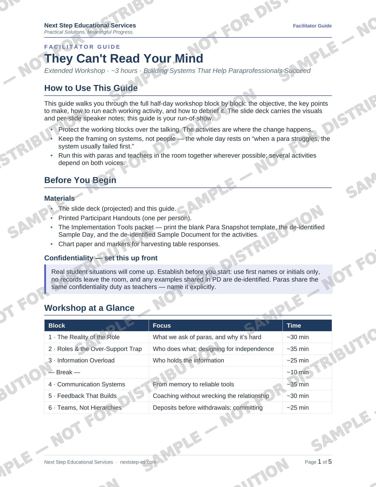They Can't Read Your Mind — Facilitator Guide page