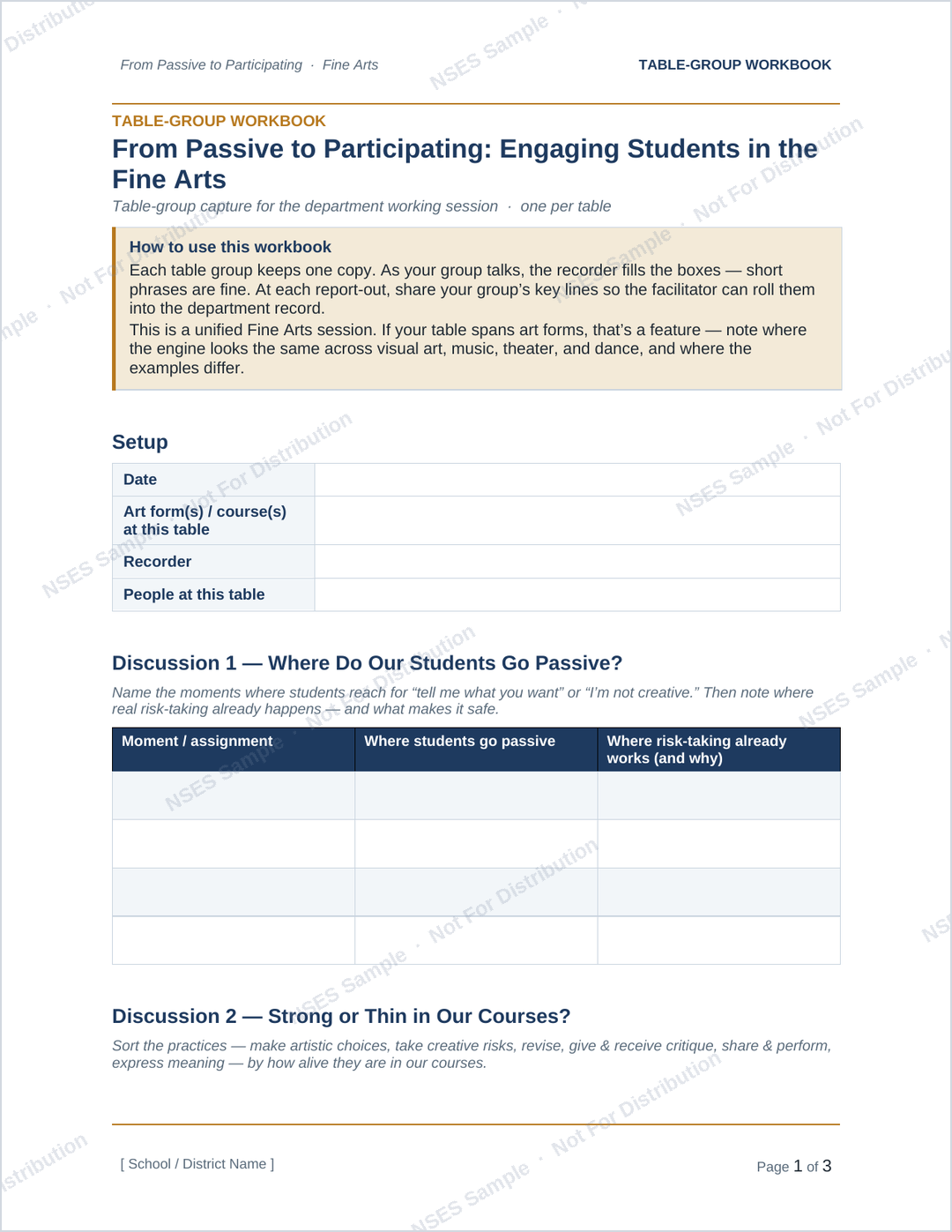 Table-Group Workbook (Fine Arts)