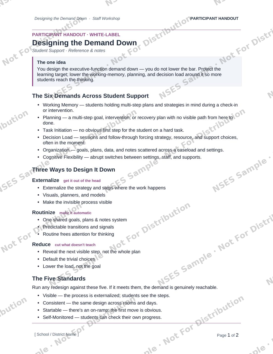 Participant handout — the one-page take-away.