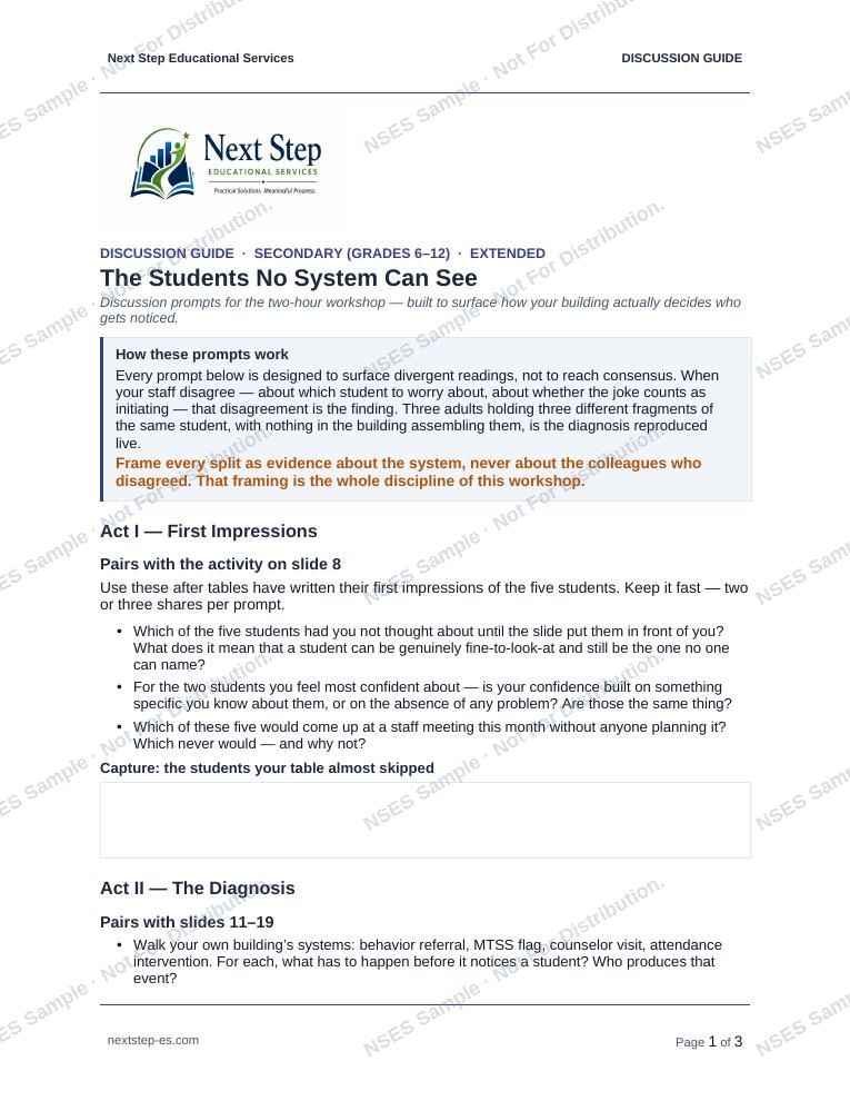 Discussion guide — prompts for each part.